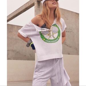 •Free People Movement• inhale Henley graphic tennis tee